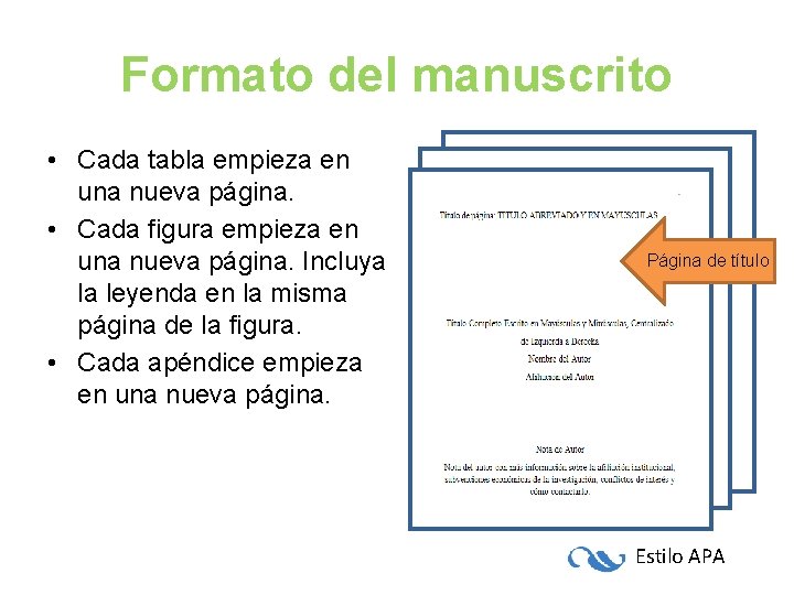 Formato del manuscrito • Cada tabla empieza en una nueva página. • Cada figura Formato del manuscrito • Cada tabla empieza en una nueva página. • Cada figura
