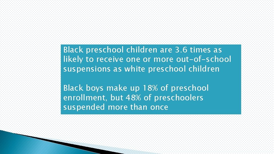 Black preschool children are 3. 6 times as likely to receive one or more