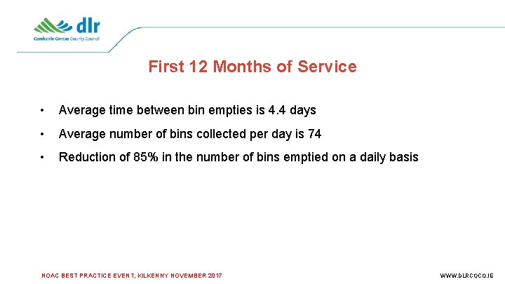 First 12 Months of Service • Average time between bin empties is 4. 4