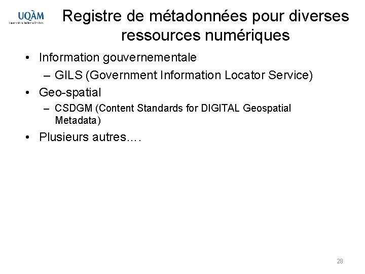 Registre de métadonnées pour diverses ressources numériques • Information gouvernementale – GILS (Government Information