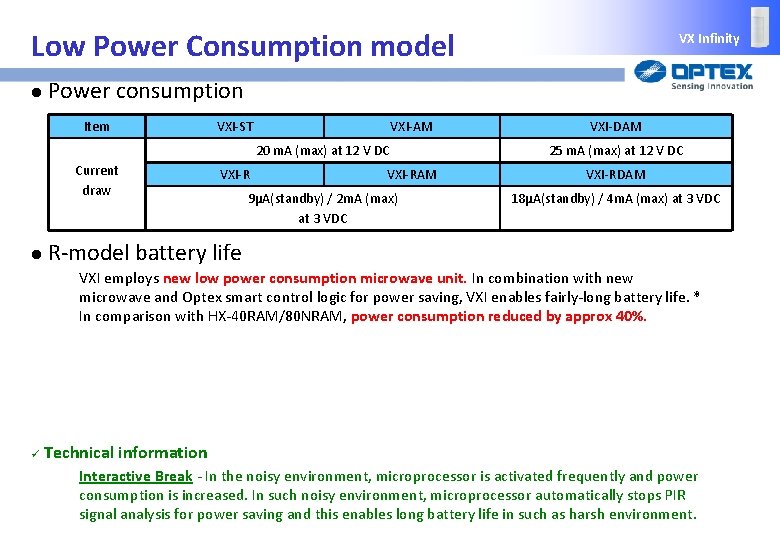 Low Power Consumption model l Power consumption Item VXI-ST VXI-AM 20 m. A (max)