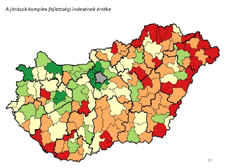 A járások komplex fejlettségi indexének értéke 28 