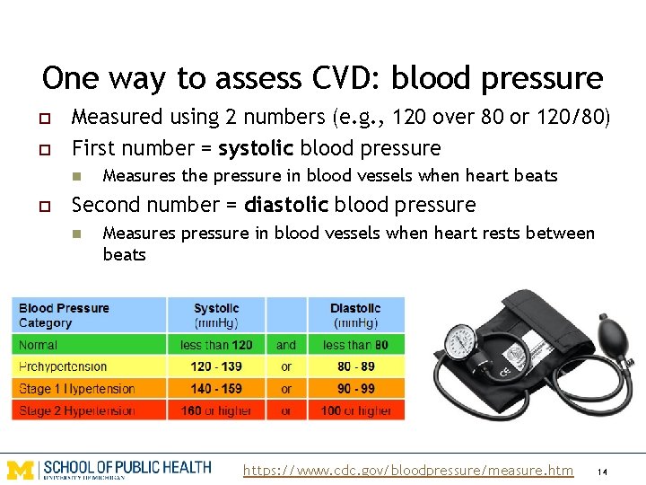 One way to assess CVD: blood pressure o o Measured using 2 numbers (e.