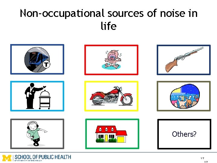 Non-occupational sources of noise in life Others? 27 