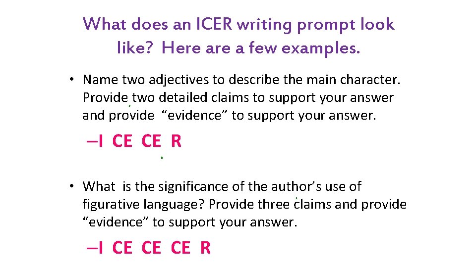 What does an ICER writing prompt look like? Here a few examples. • Name