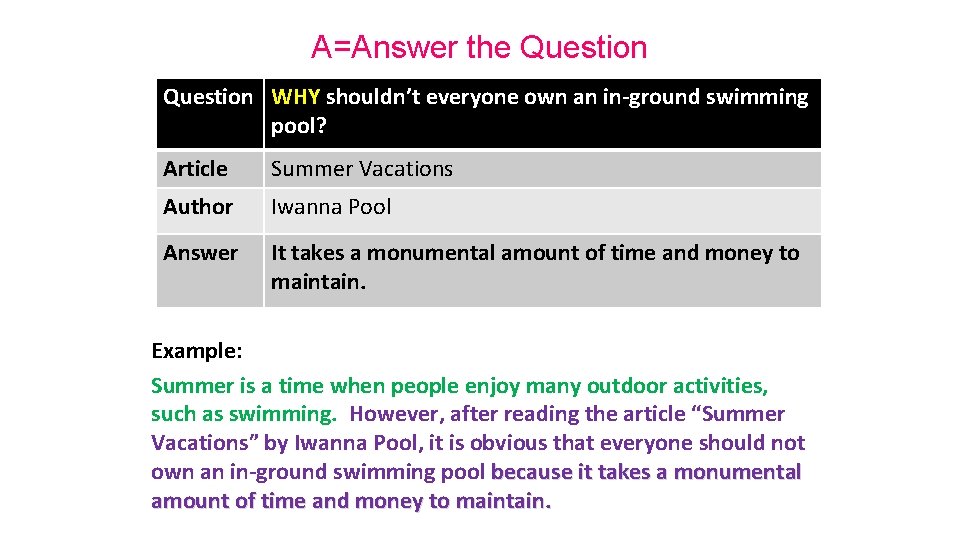 A=Answer the Question WHY shouldn’t everyone own an in-ground swimming pool? Article Summer Vacations