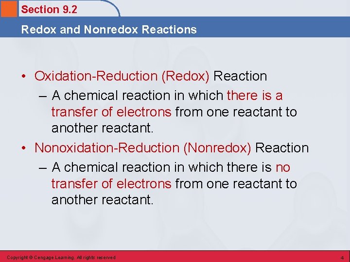 Section 9. 2 Redox and Nonredox Reactions • Oxidation-Reduction (Redox) Reaction – A chemical