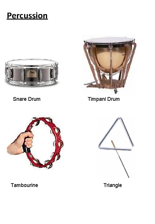 Percussion Snare Drum Tambourine Timpani Drum Triangle 