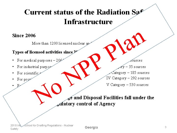 Current status of the Radiation Safety Infrastructure Since 2006 More than 1200 licensed nuclear