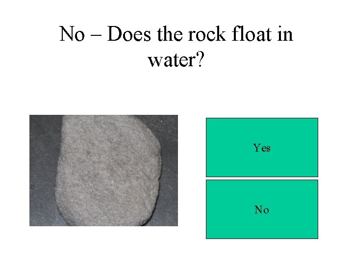 No – Does the rock float in water? Yes No 
