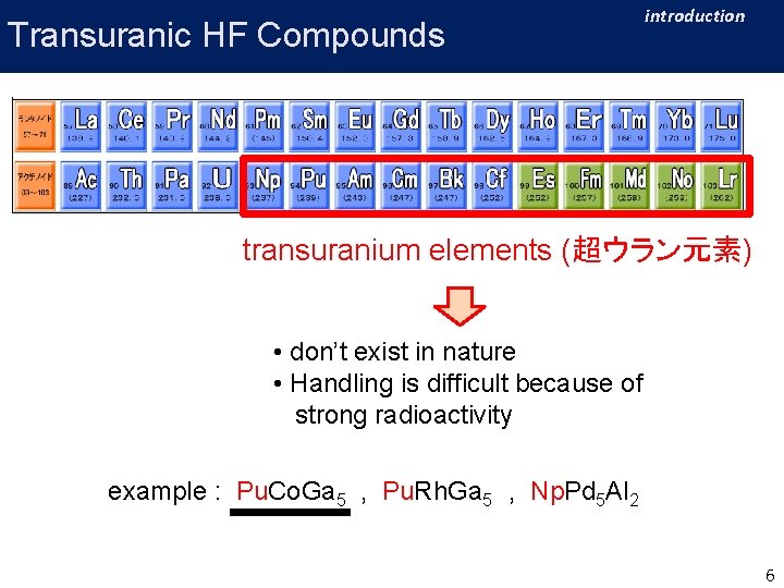 Transuranic HF Compounds introduction transuranium elements (超ウラン元素) • don’t exist in nature • Handling
