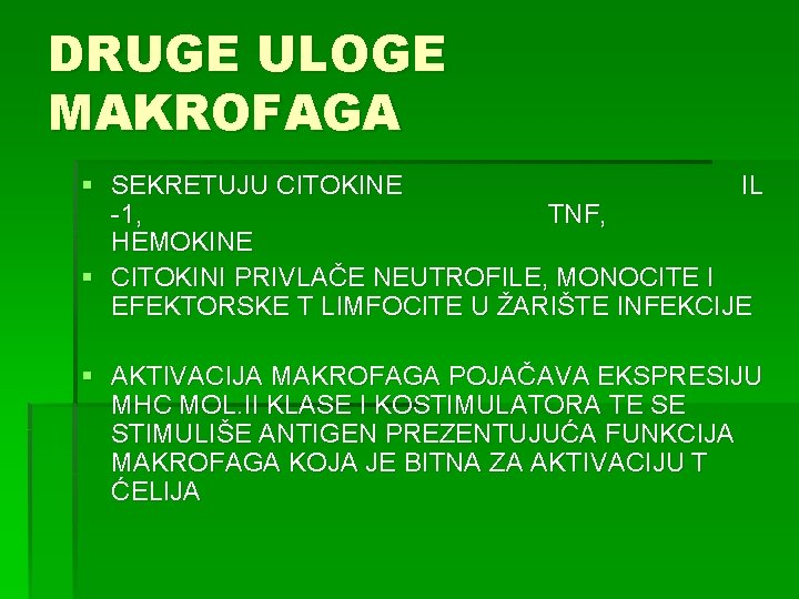 DRUGE ULOGE MAKROFAGA § SEKRETUJU CITOKINE IL -1, TNF, HEMOKINE § CITOKINI PRIVLAČE NEUTROFILE,