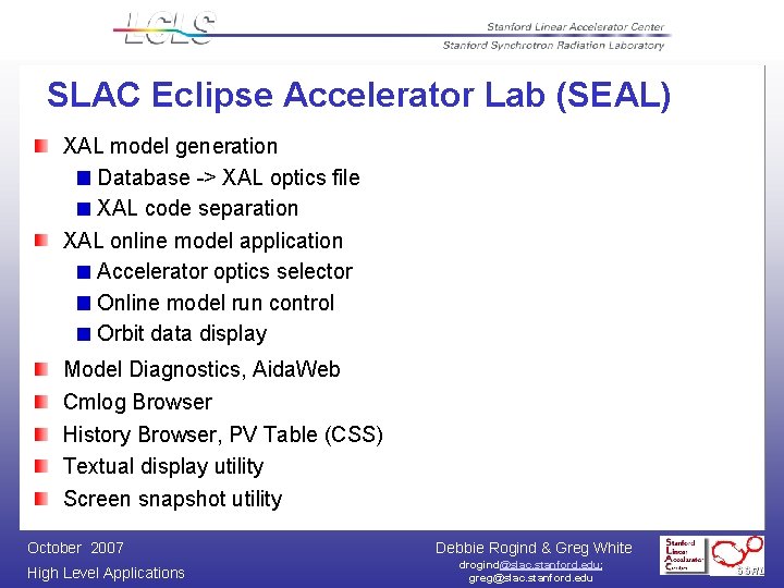 SLAC Eclipse Accelerator Lab (SEAL) XAL model generation Database -> XAL optics file XAL