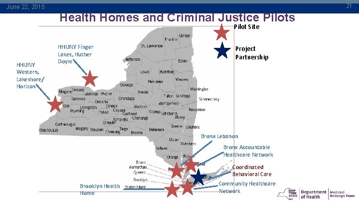 21 June 22, 2015 Health Homes and Criminal Justice Pilots Pilot Site HHUNY Western,