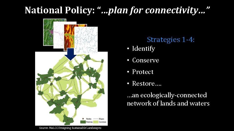 National Policy: “…plan for connectivity…” Strategies 1 -4: • Identify • Conserve • Protect National Policy: “…plan for connectivity…” Strategies 1 -4: • Identify • Conserve • Protect