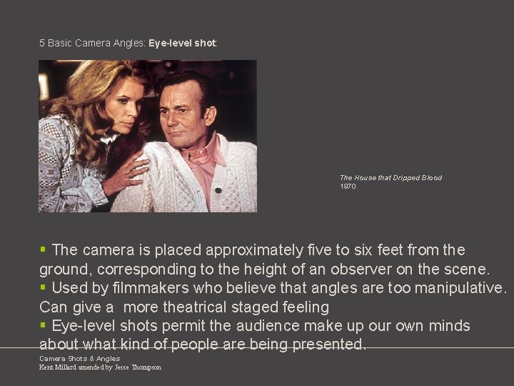 5 Basic Camera Angles: Eye-level shot: The House that Dripped Blood 1970 § The