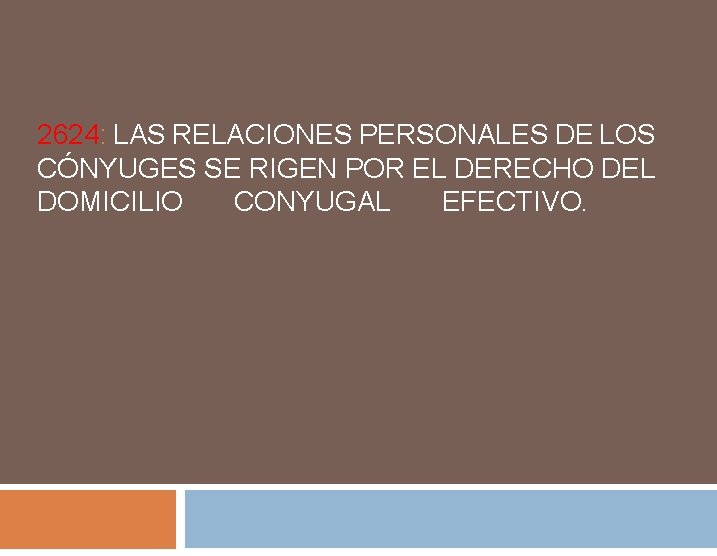 2624: LAS RELACIONES PERSONALES DE LOS CÓNYUGES SE RIGEN POR EL DERECHO DEL DOMICILIO