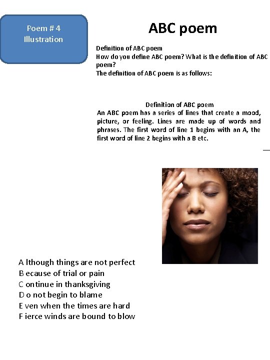 Poem # 4 Illustration ABC poem Definition of ABC poem How do you define
