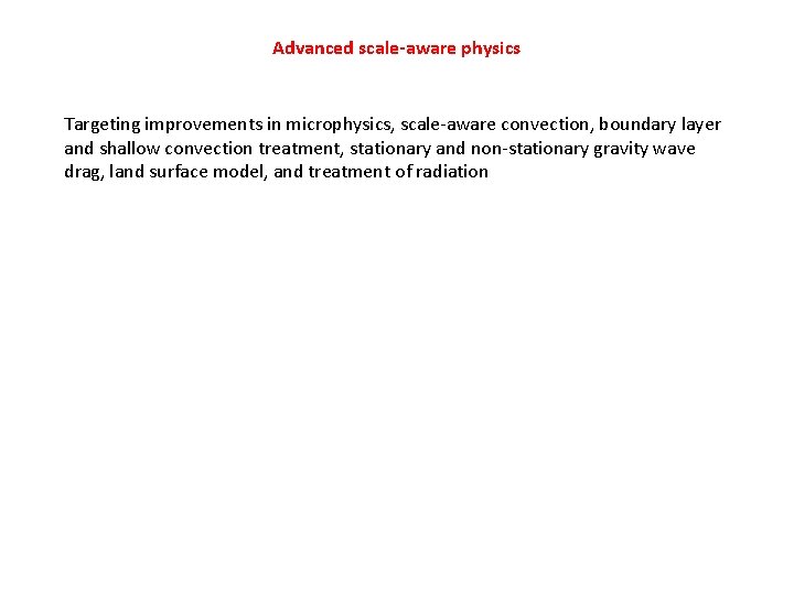 Advanced scale-aware physics Targeting improvements in microphysics, scale-aware convection, boundary layer and shallow convection