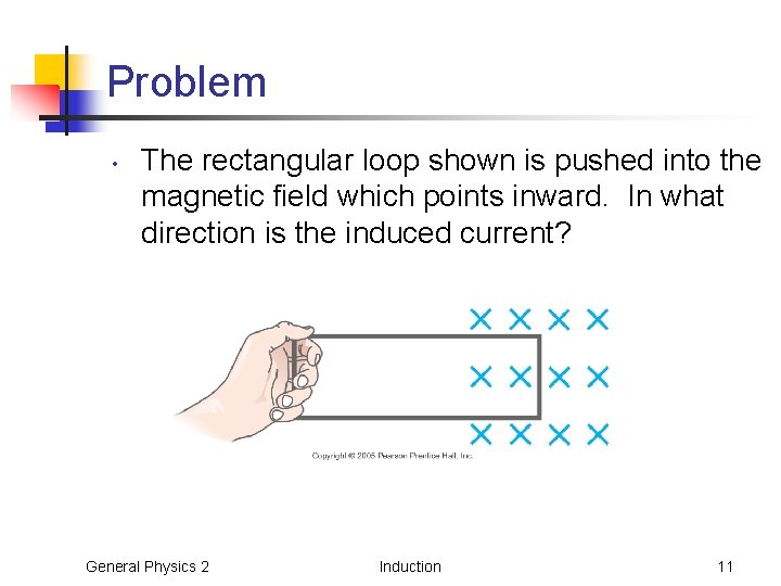 Problem • The rectangular loop shown is pushed into the magnetic field which points Problem • The rectangular loop shown is pushed into the magnetic field which points