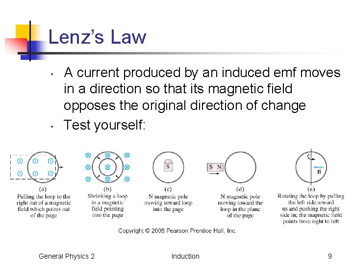 Lenz’s Law • • A current produced by an induced emf moves in a Lenz’s Law • • A current produced by an induced emf moves in a