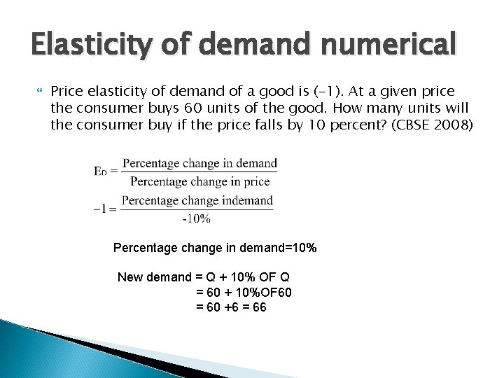 Elasticity of demand numerical Price elasticity of demand of a good is (-1). At