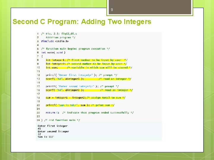 9 Second C Program: Adding Two Integers 