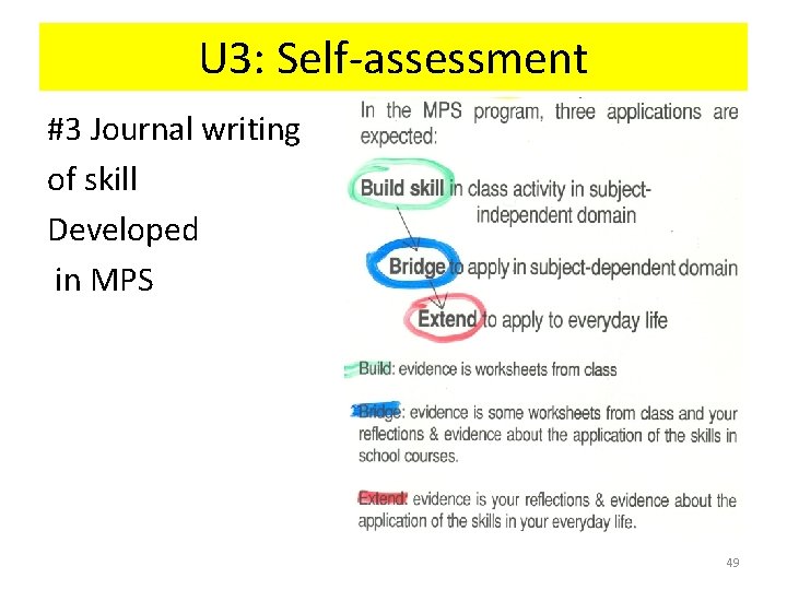 U 3: Self-assessment #3 Journal writing of skill Developed in MPS 49 