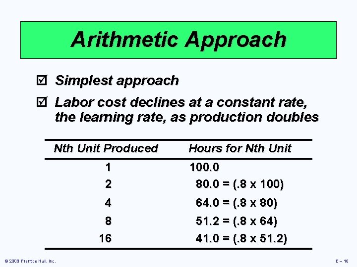 Arithmetic Approach þ þ Simplest approach Labor cost declines at a constant rate, the