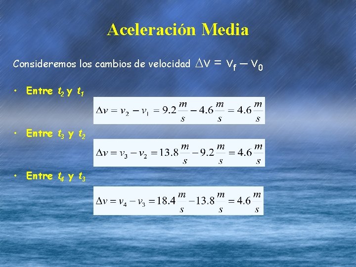 Aceleración Media Consideremos los cambios de velocidad • Entre t 2 y t 1