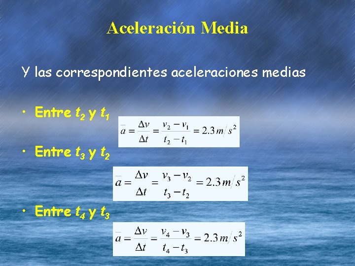 Aceleración Media Y las correspondientes aceleraciones medias • Entre t 2 y t 1