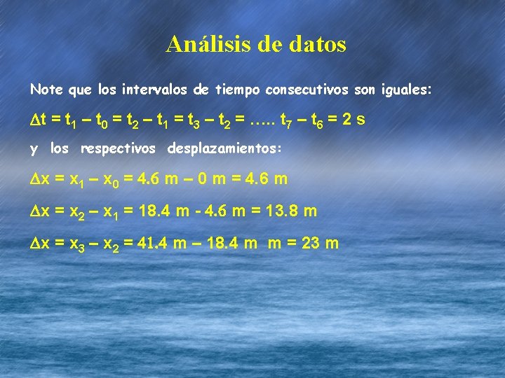 Análisis de datos Note que los intervalos de tiempo consecutivos son iguales: Dt =