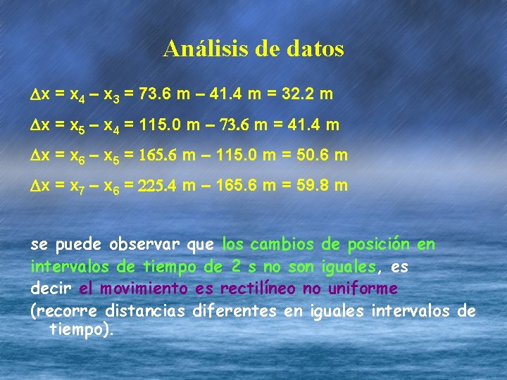 Análisis de datos Dx = x 4 – x 3 = 73. 6 m