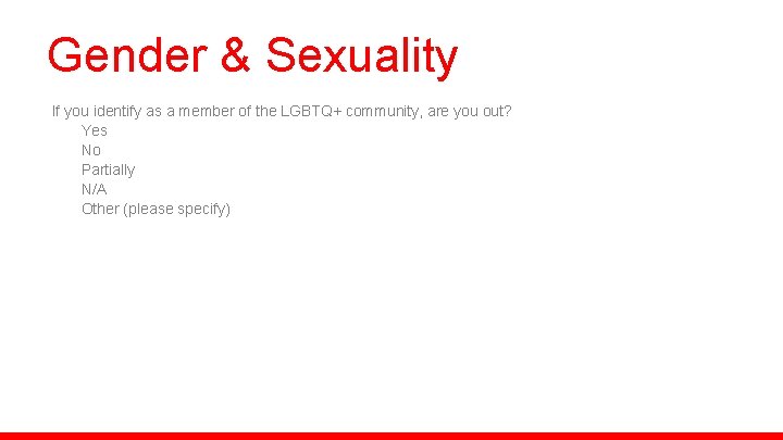 Gender & Sexuality If you identify as a member of the LGBTQ+ community, are