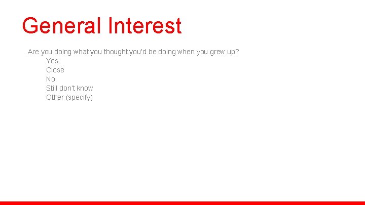 General Interest Are you doing what you thought you’d be doing when you grew