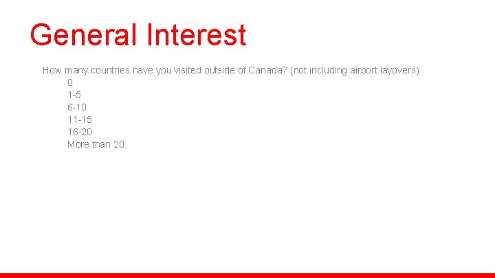 General Interest How many countries have you visited outside of Canada? (not including airport
