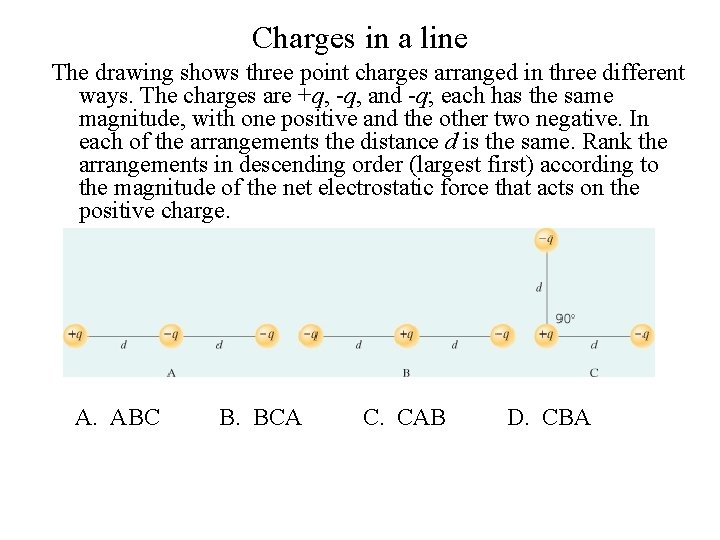 Charges in a line The drawing shows three point charges arranged in three different