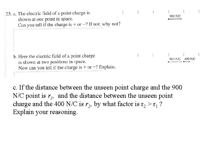 c. If the distance between the unseen point charge and the 900 N/C point