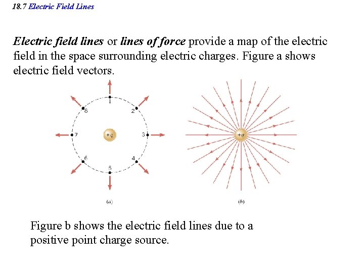 18. 7 Electric Field Lines Electric field lines or lines of force provide a