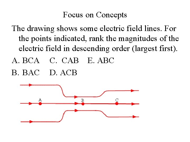 Focus on Concepts The drawing shows some electric field lines. For the points indicated,