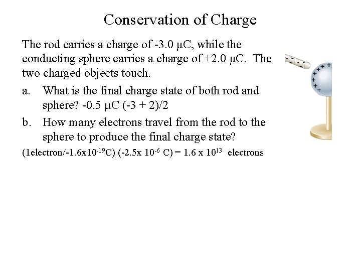 Conservation of Charge The rod carries a charge of -3. 0 μC, while the