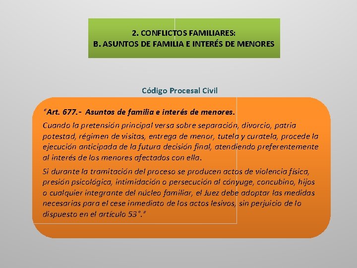 2. CONFLICTOS FAMILIARES: B. ASUNTOS DE FAMILIA E INTERÉS DE MENORES Código Procesal Civil