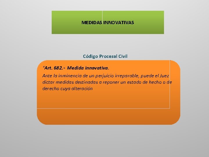 MEDIDAS INNOVATIVAS Código Procesal Civil “Art. 682. - Medida innovativa. Ante la inminencia de