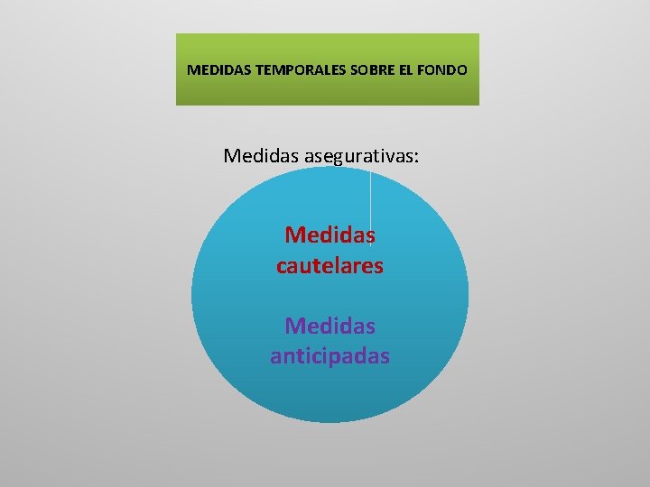 MEDIDAS TEMPORALES SOBRE EL FONDO Medidas asegurativas: Medidas cautelares Medidas anticipadas 