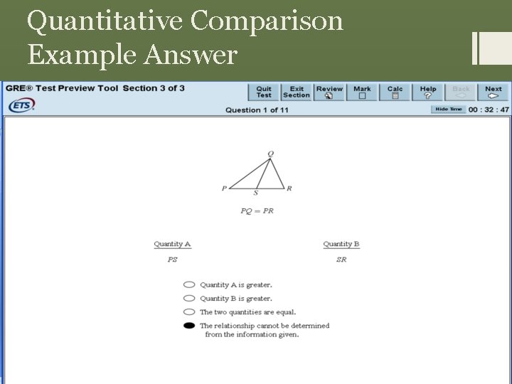 Quantitative Comparison Example Answer 
