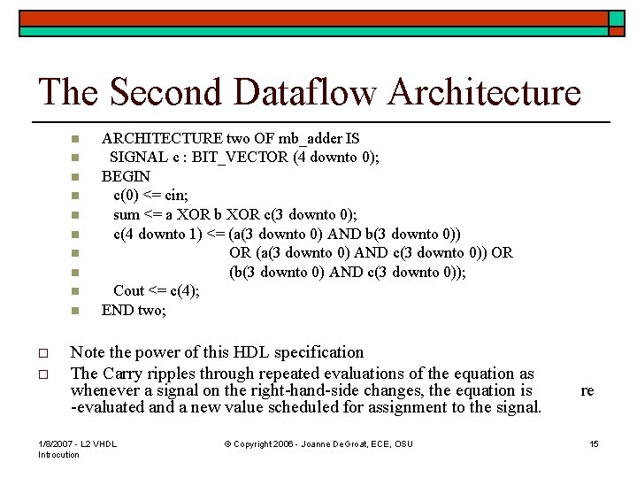 The Second Dataflow Architecture n n n n n o o ARCHITECTURE two OF
