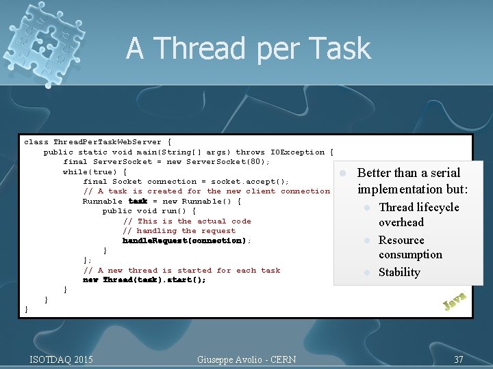 A Thread per Task class Thread. Per. Task. Web. Server { public static void A Thread per Task class Thread. Per. Task. Web. Server { public static void