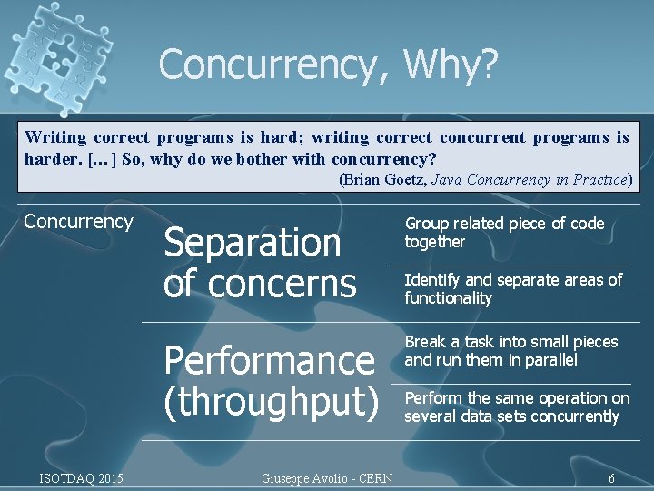 Concurrency, Why? Writing correct programs is hard; writing correct concurrent programs is harder. […]