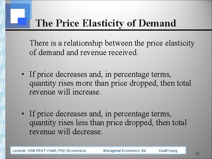 The Price Elasticity of Demand There is a relationship between the price elasticity of