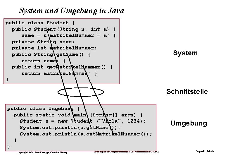 System und Umgebung in Java public class Student { public Student(String n, int m)